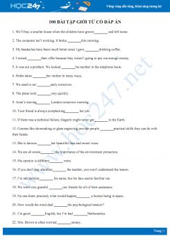100 bài tập giới từ có đáp án