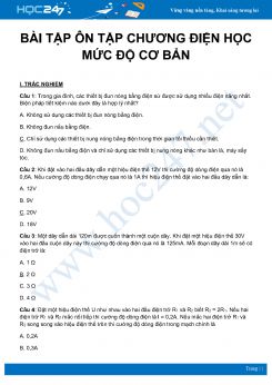 Bài tập ôn tập Chương 1 - Điện học - Mức độ cơ bản có đáp án môn Vật Lý 9 năm 2020