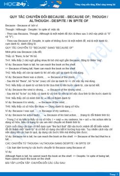 Quy tắc chuyển đổi Because, Because of, though, although, despite, in spite of trong câu