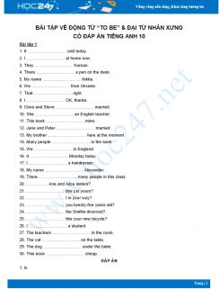 Bài tập về động từ tobe và đại từ nhân xưng có đáp án Tiếng Anh 10