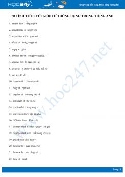 50 tính từ đi với giới từ thông dụng trong Tiếng Anh