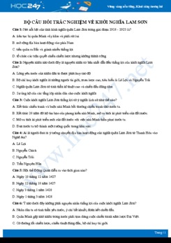 30 câu hỏi trắc nghiệm về Cuộc khởi nghĩa Lam Sơn có đáp án môn Lịch sử 7
