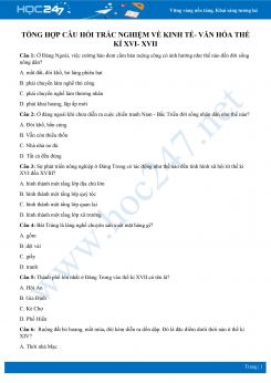 30 câu hỏi ôn tập về Kinh tế, văn hóa thế kỉ XVI- XVIII có đáp án môn Lịch sử 7