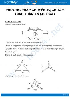 Phương pháp giải dạng bài tập Chuyển mạch tam giác thành mạch sao Môn vật Lý 9 năm 2020
