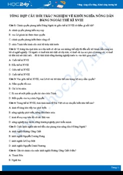 Bộ câu hỏi trắc nghiệm về Khởi nghĩa nông dân Đàng ngoài thế kỉ XVIII môn Lịch sử 7