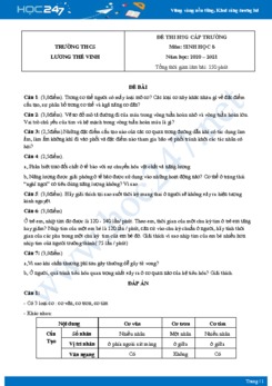 Đề thi HSG cấp trường môn Sinh học 8 năm 2020 trường THCS Lương Thế Vinh có đáp án