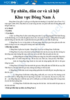Tổng ôn Đặc điểm tự nhiên, dân cư và xã hội khu vực Đông Nam Á Địa lí 11