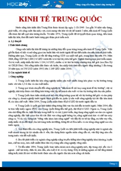 Lý thuyết và bài tập ôn tập Sự phát triển kinh tế của Trung Quốc Địa lí 11