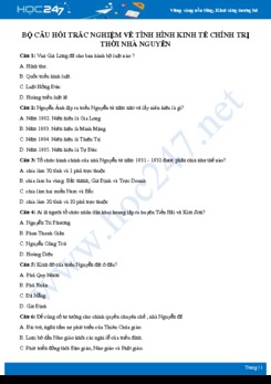 Câu hỏi trắc nghiệm ôn tập về Tình kình kinh tế, chính trị thời nhà Nguyễn môn Lịch sử 7