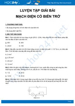 Luyện tập giải bài Mạch điện có biến trở môn Vật Lý 9 năm 2020