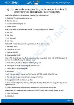 30 câu hỏi trắc nghiệm về Sự phát triển của văn hóa dân tộc cuối TK XVIII- đầu TK XIX môn Lịch sử 7