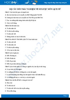 Câu hỏi trắc nghiệm về Sơ lược môn Lịch sử có đáp án môn Lịch sử 6