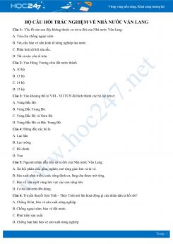 30 Câu hỏi trắc nghiệm về Nhà nước Văn Lang có đáp án môn Lịch sử 6