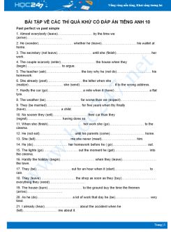 Tổng hợp các bài tập về thì quá khứ có đáp án Tiếng Anh 10