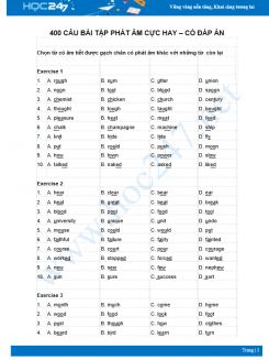 400 câu trắc nghiệm bài tập Ngữ âm Tiếng Anh cực hay có đáp án
