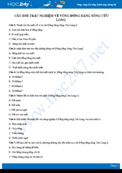 Bài tập trắc nghiệm về Vùng Đồng bằng sông Cửu Long có đáp án môn Địa lí 9