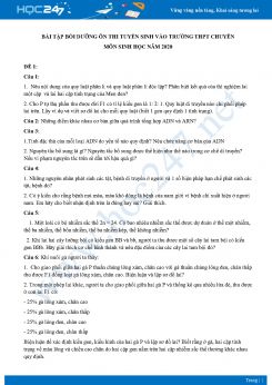 Bài tập bồi dưỡng ôn thi tuyển sinh vào 10 trường THPT chuyên môn Sinh học có đáp án