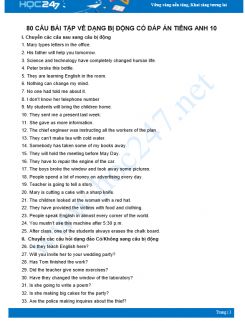 80 câu luyện tập về dạng bị động hay có đáp án Tiếng Anh 10