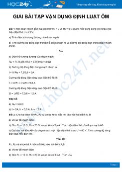 Hướng dẫn giải bài tập vận dụng Định luật Ôm để tính các giá trị của mạch điện môn Vật Lý 9 năm 2020