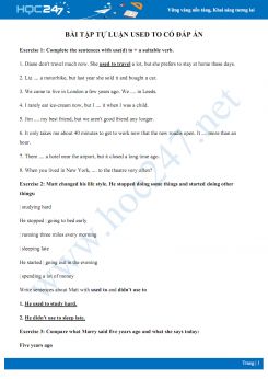 Bài tập tự luận về used to có đáp án