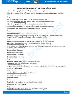 Tài liệu ôn thi THPT Quốc gia Mệnh đề trạng ngữ (Adverbial Clause)