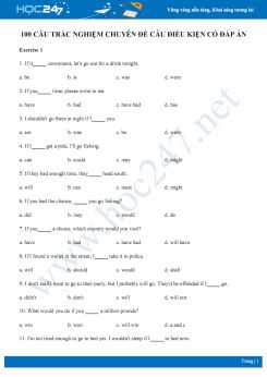 100 câu trắc nghiệm chuyên đề câu điều kiện có đáp án