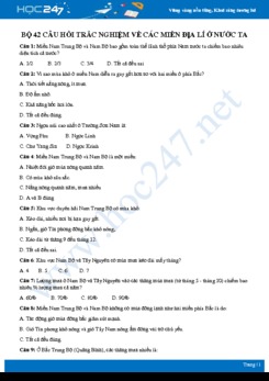 Bộ 42 câu hỏi trắc nghiệm ôn tập về Các miền địa lí ở nước ta có đáp án môn Địa lí 8