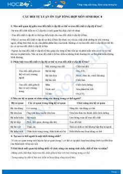 Câu hỏi tự luận ôn tập tổng hợp Sinh học 8 năm 2020