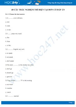 48 câu trắc nghiệm thì hiện tại đơn có đáp án