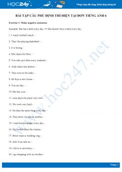 Bài tập câu phủ định thì hiện tại đơn Tiếng Anh 6 có đáp án