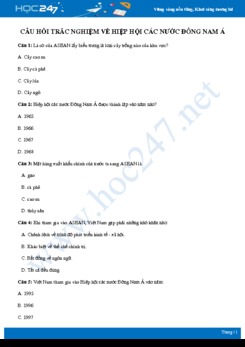 Tổng hợp câu hỏi ôn tập về Hiệp hội các nước Đông Nam Á có đáp án môn Địa lí 8