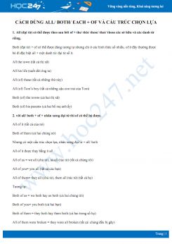 Cách dùng all/ both/ each + of và cấu trúc chọn lựa