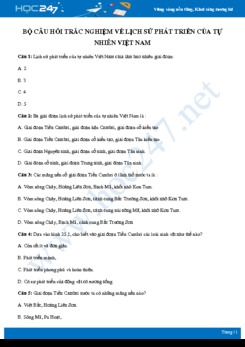 Bộ câu hỏi trắc nghiệm về Lịch sử phát triển của tự nhiên Việt Nam có đáp án môn Địa lí 8
