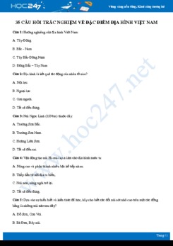 35 câu hỏi trắc nghiệm về Đặc điểm địa hình Việt Nam có đáp án môn Địa lí 8