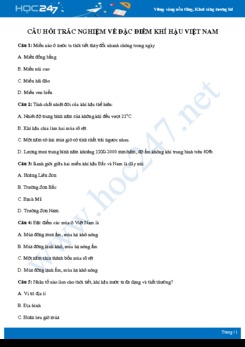 Bộ 20 câu hỏi trắc nghiệm ôn tập về Đặc điểm khí hậu Việt Nam có đáp án môn Địa lí 8