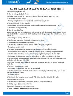 25 bài tập nâng cao về mạo từ có đáp án Tiếng Anh 10