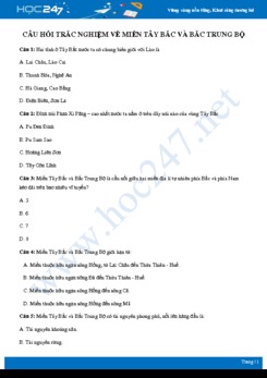 Bài tập trắc nghiệm về Miền Tây Bắc và Bắc Trung Bộ có đáp án môn Địa lí 8