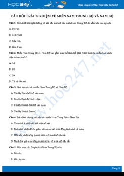 Bộ câu hỏi ôn tập về Miền Nam Trung Bộ và Nam Bộ có đáp án môn Địa lí 8