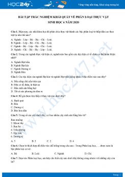 Bài tập trắc nghiệm khái quát về phân loại thực vật Sinh học 6 năm 2020 có đáp án