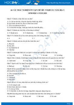 46 Câu trắc nghiệm ôn tập chủ đề Vi khuẩn, nấm, địa y Sinh học 6 năm 2020 có đáp án