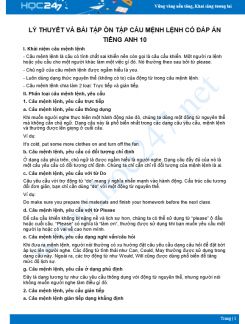 Lý thuyết và bài tập ôn tập câu mệnh lệnh có đáp án Tiếng Anh 10