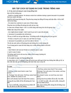 Bài tập cách sử dụng In Case trong Tiếng Anh có đáp án