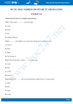 50 câu trắc nghiệm chuyên đề từ chỉ số lượng có đáp án