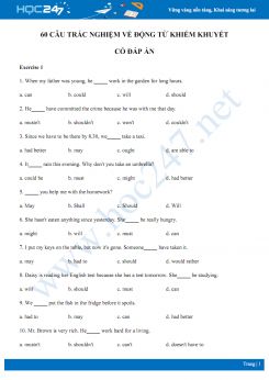 60 câu trắc nghiệm về động từ khiếm khuyết có đáp án