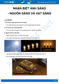 Tổng hợp lý thuyết và bài tập Nhận biết ánh sáng - Nguồn sáng và Vật sáng môn Vật Lý 7