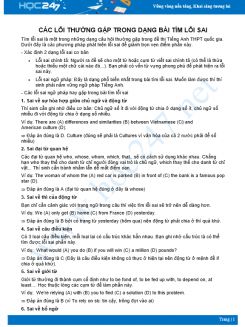 Tài liệu ôn thi THPT Quốc gia các lỗi thường gặp trong dạng bài tìm lỗi sai