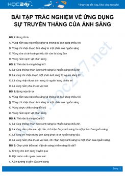 26 bài tập trắc nghiệm về Ứng dụng sự truyền thẳng của ánh sáng môn Vật Lý 7 có đáp án