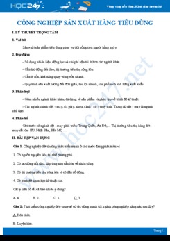 Lý thuyết và bài tập ôn tập Các đặc điểm của ngành công nghiệp sản xuất hàng tiêu dùng Địa lí 10