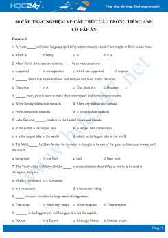 60 câu trắc nghiệm về cấu trúc câu trong Tiếng Anh có đáp án