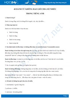 40 danh từ không bao giờ chia số nhiều trong Tiếng Anh